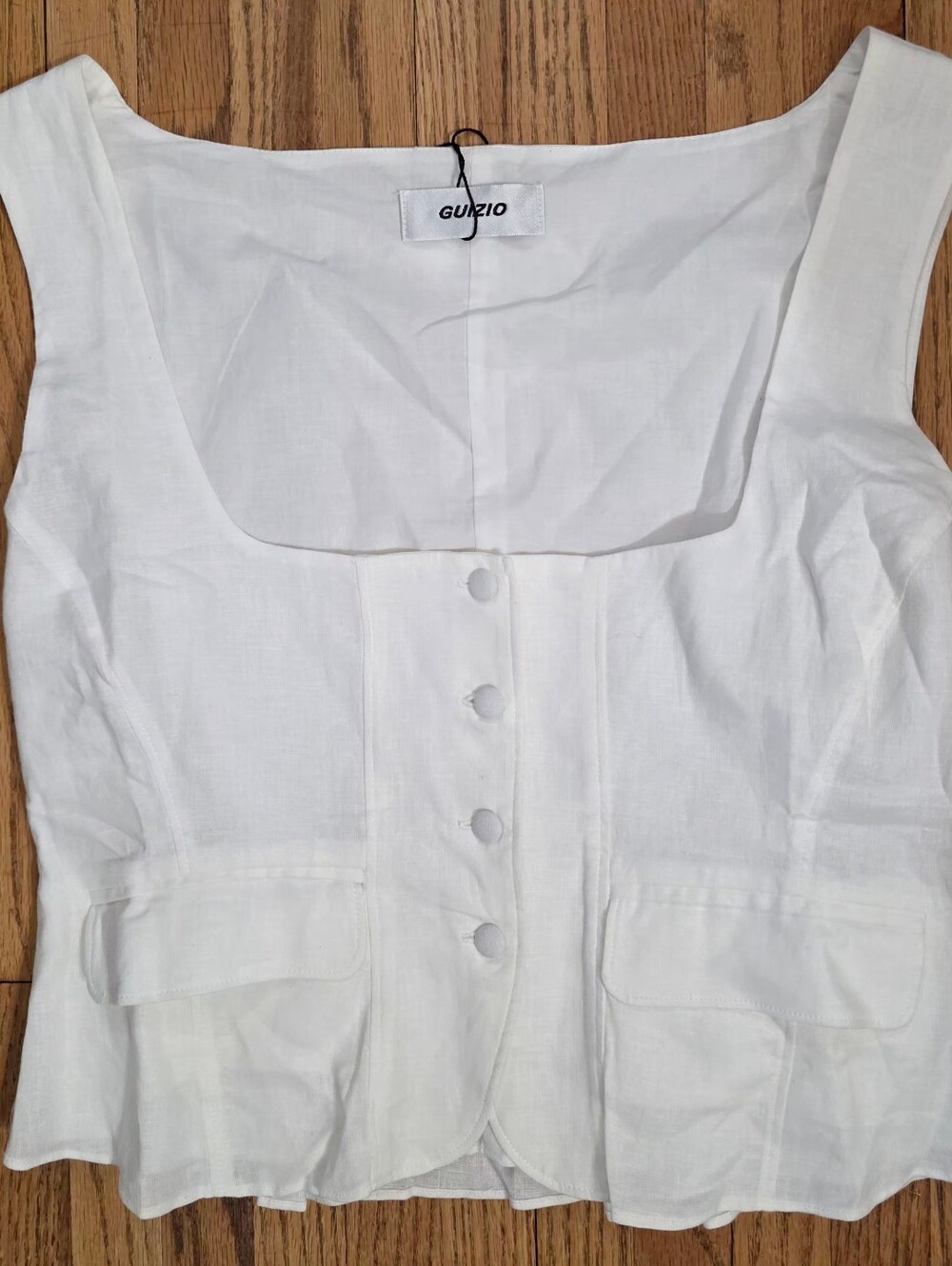 Danielle Guizio White Linen Button-Front Sleeveless Adelina Top